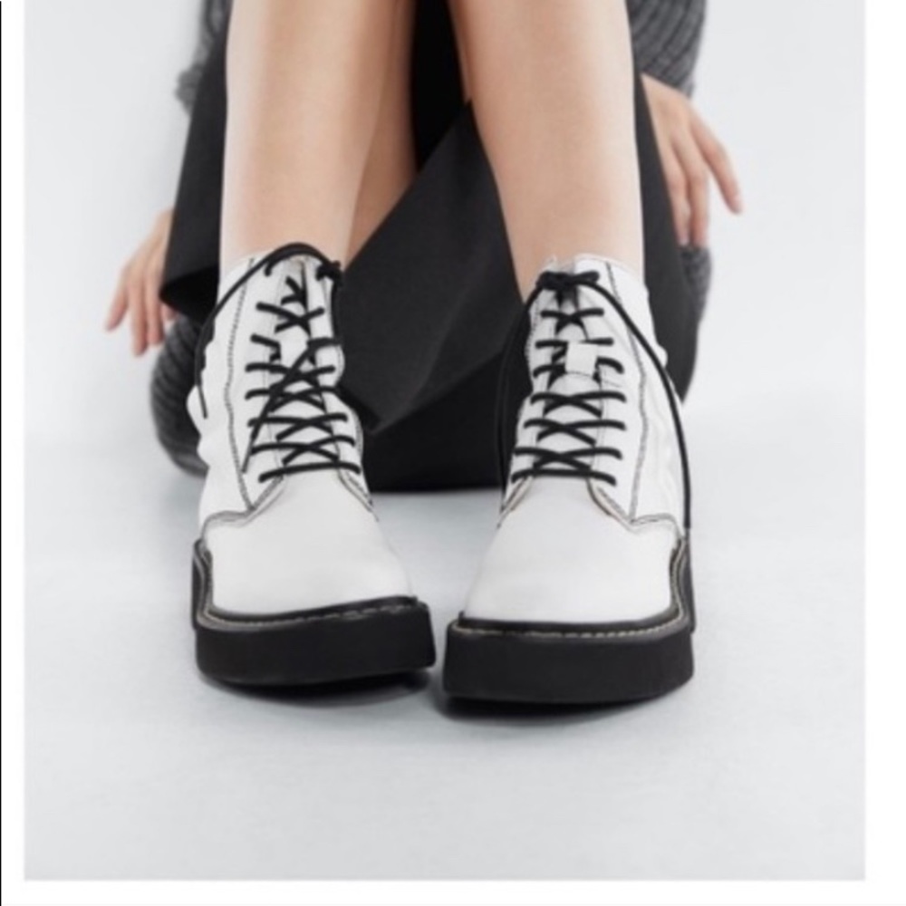 Zara lug sole white leather combat boots